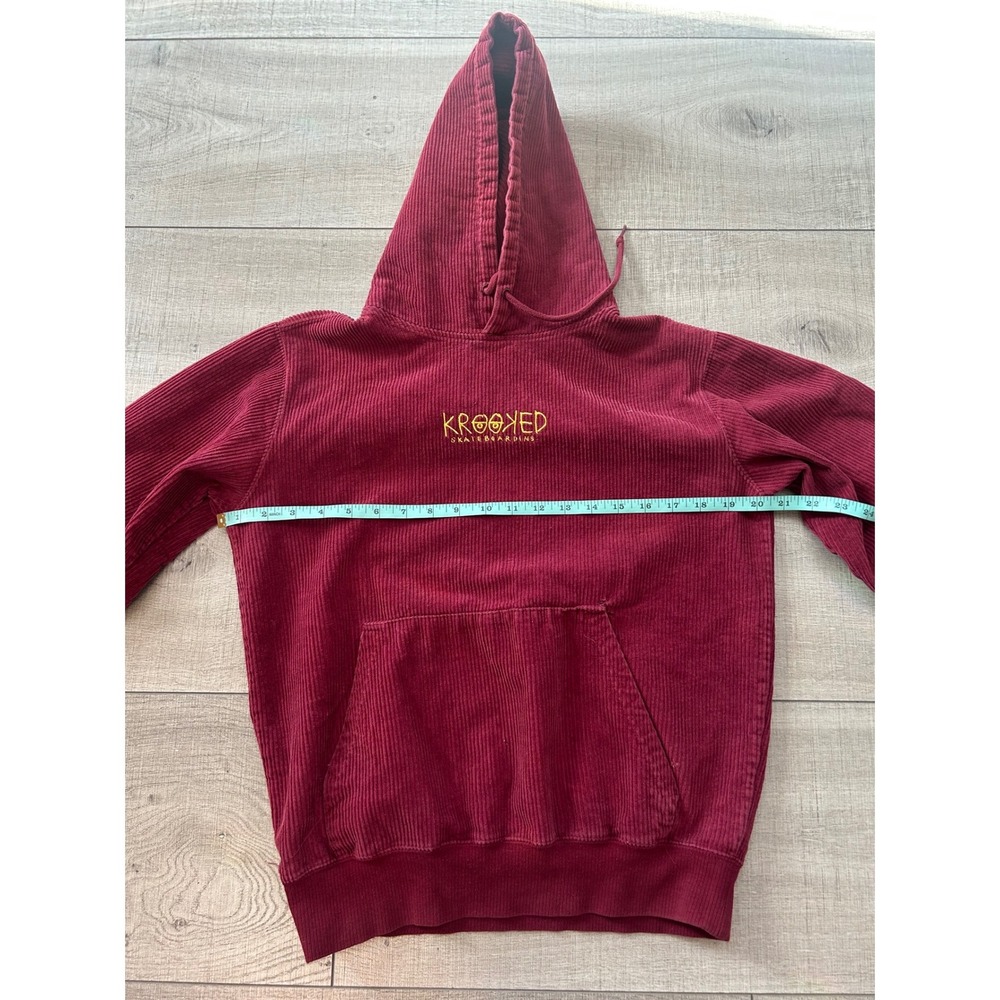 Krooked Skateboarding Corduroy Hoodie Burgundy Maroon Embroidered Size Small‎ - Picture 3 of 8